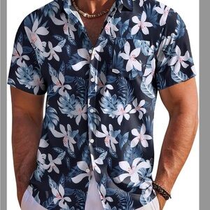 Hawaiian Floral Navy Blue Men's Shirt
